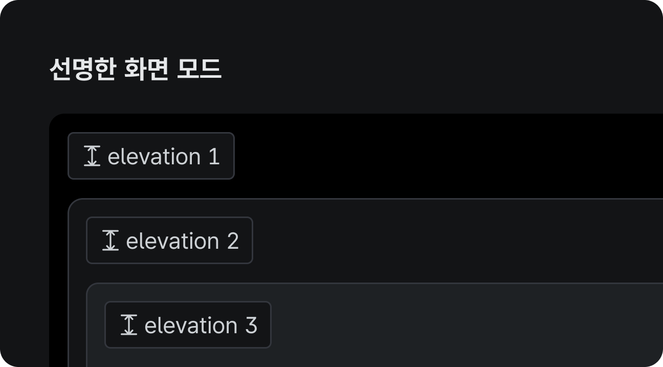 동일한 표면 색상 / 선명한 화면 모드에서의 표면 밝기 구분 선명한 화면 모드 예시